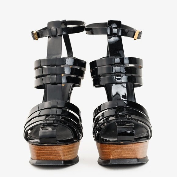 Saint Laurent Tribute Black Patent Leather Platform Sandals - Picture 2 of 11